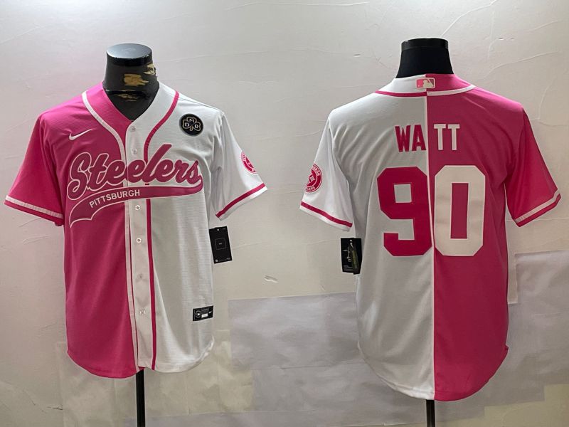 Men Pittsburgh Steelers 90 Watt white pink Joint Name 2024 Nike Limited NFL Jersey style 4